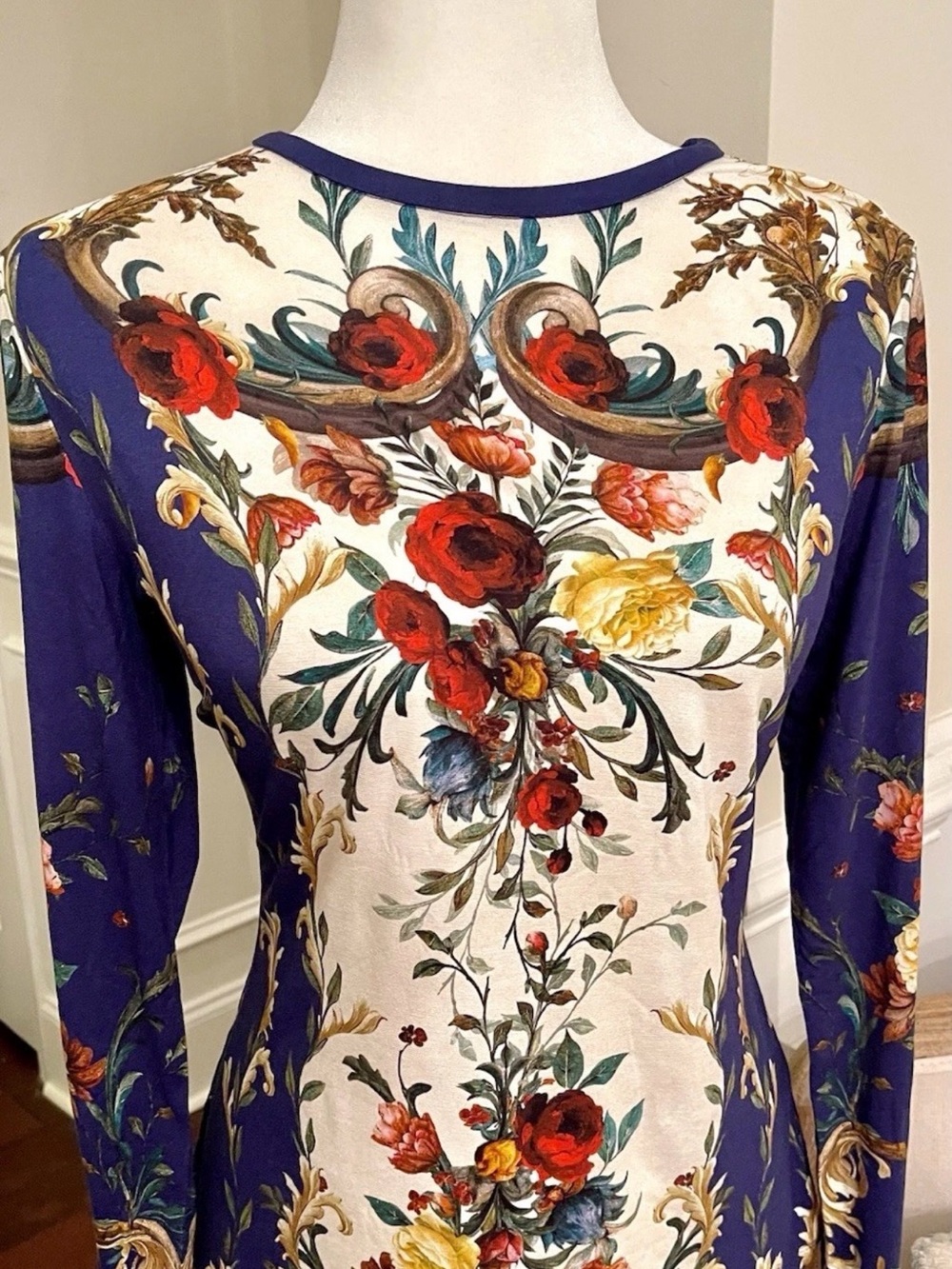 Alice & Olivia Floral Delaina Gilded Rose Long Sleeve Jersey Shirt NWT Sz L